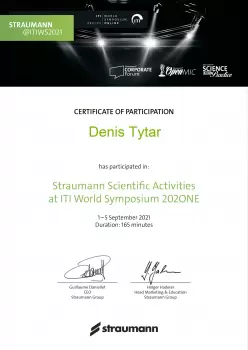 Сертификат врача Тытарь Д.В.